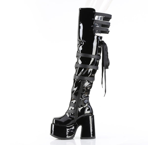 CAMEL-308 Plateau Overknee Stiefel Schwarz Lack von DemoniaCult – Ansicht 3