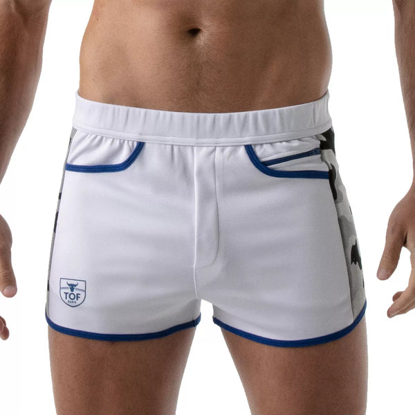 Shorts, Weiß Camouflage - sportliches Design mit Reißverschlusstasche | TOF Paris