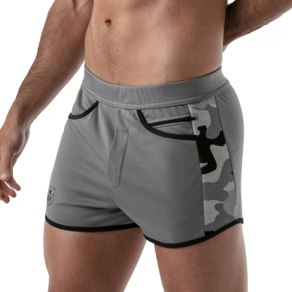 Shorts, Grau Camouflage - sportliches Design mit Reißverschlusstasche | TOF Paris