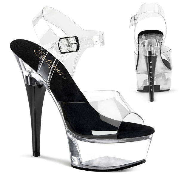CAPTIVA-608 Plateau Sandaletten Transparent/Schwarz Strass von Pleaser