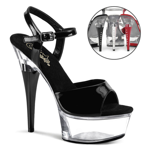 CAPTIVA-609 Plateau Sandaletten Schwarz/Transparent Strass | Pleaser