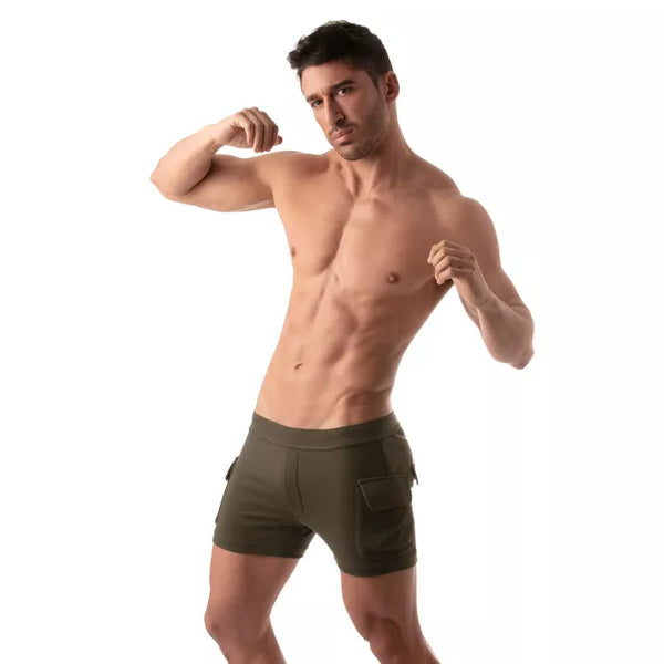 Khaki aufregende Cargo Shorts für provokante Streetwear Styles von TOF Paris – Ansicht 6