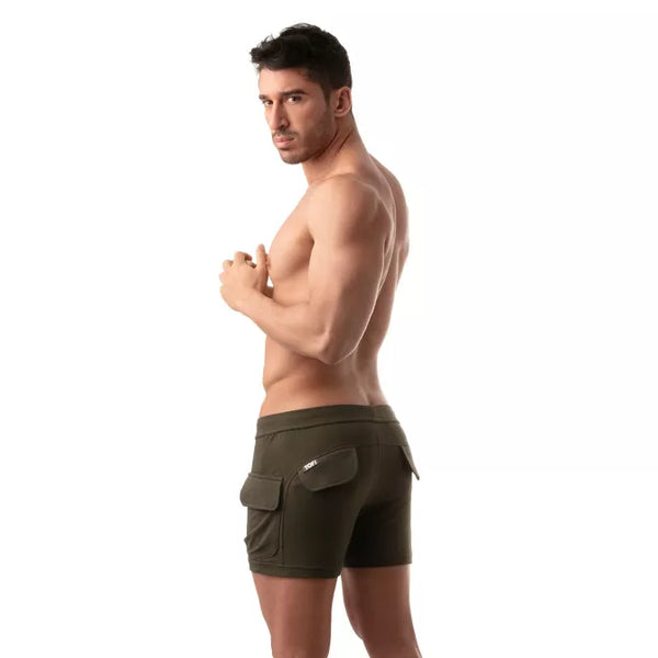 Khaki aufregende Cargo Shorts für provokante Streetwear Styles von TOF Paris – Ansicht 4