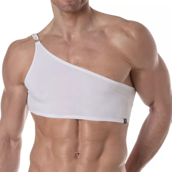 Tank Top Weiß - Asymmetrisch mit auffälligem Ketten-Detail | TOF Paris