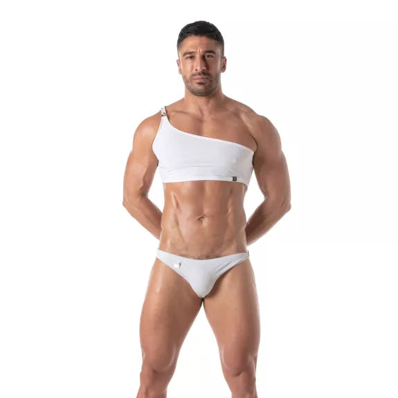 Tank Top Weiß - Asymmetrisch mit auffälligem Ketten-Detail | TOF Paris