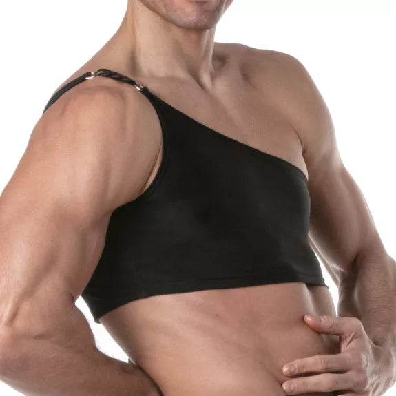 Herren Tanktop mit Kettenriemen - Asymmetrischer Schnitt, schwarz | TOF Paris