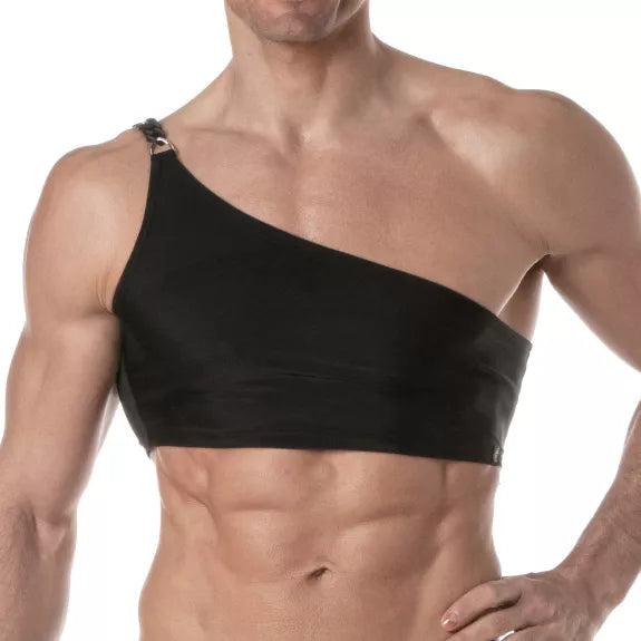 Herren Tanktop mit Kettenriemen - Asymmetrischer Schnitt, schwarz | TOF Paris