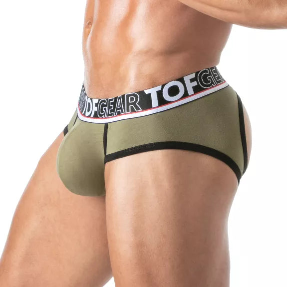 Herren Slips Backless Khaki - Weicher Bi-Stretch, Jacquard-Bund | TOF Paris