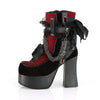 CHARADE-110 Plateau Stiefeletten Schwarz Matt Rot mit Schleifchen von DemoniaCult – Ansicht 3