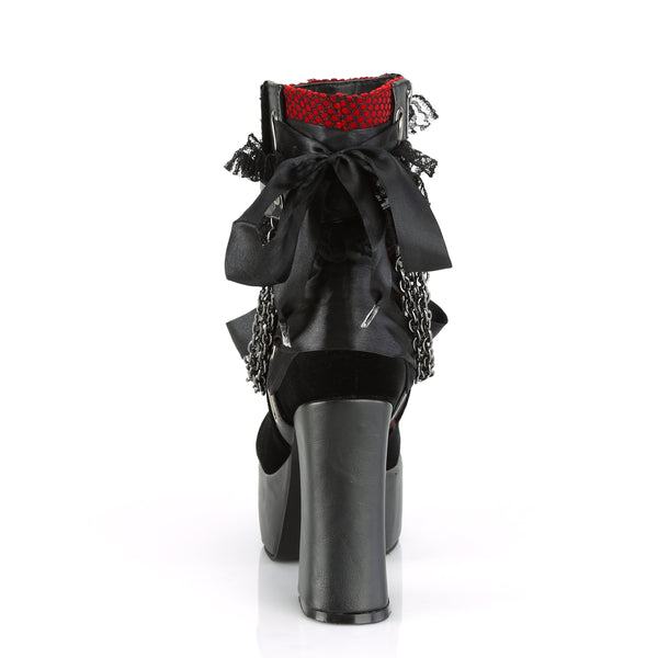 CHARADE-110 Plateau Stiefeletten Schwarz Matt Rot mit Schleifchen von DemoniaCult – Ansicht 4