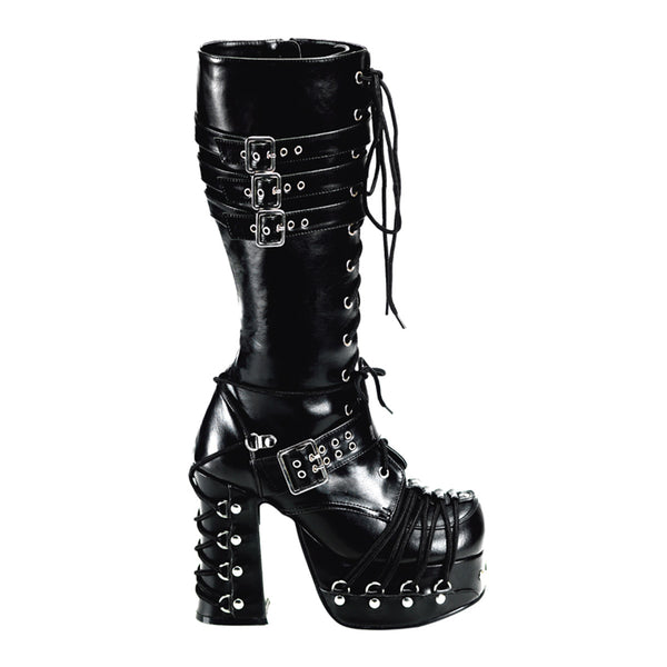 CHARADE-206 Plateau Stiefel Schwarz Lack Nieten von DemoniaCult