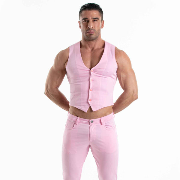 Herren Chino Weste Slim Fit Stretchkomfort - pink, elegant | TOF Paris