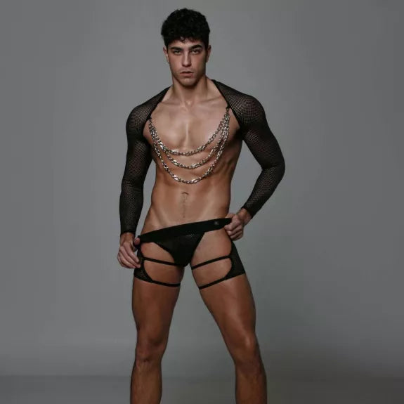 Fishnet Bolero Herren - Transparenter Mesh, Komfort & Eleganz, Schwarz | TOF Paris