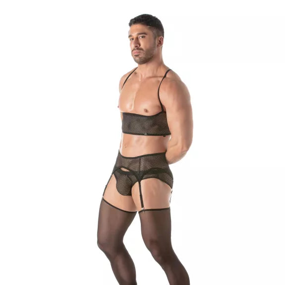 Bustier Herren Fishnet Mesh - Verstellbar & Atmungsaktiv, Schwarz | TOF Paris