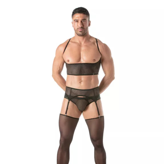 Bustier Herren Fishnet Mesh - Verstellbar & Atmungsaktiv, Schwarz | TOF Paris