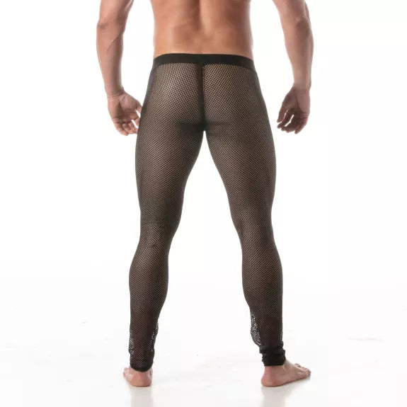 Leggings Herren Mesh - Transparente Netz-Optik mit Fronttasche, Schwarz | TOF Paris