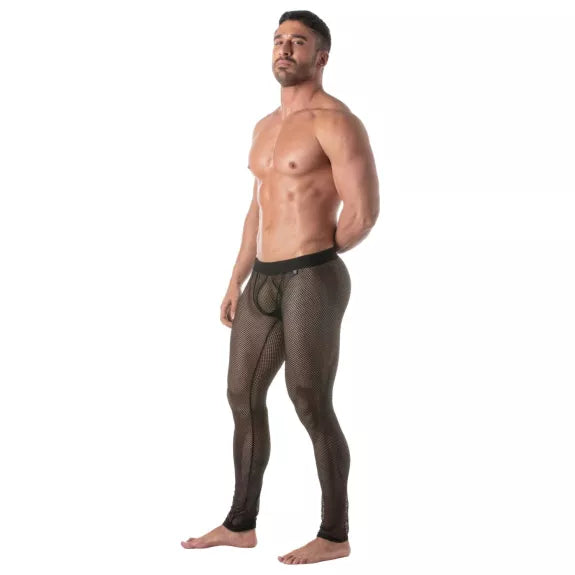 Leggings Herren Mesh - Transparente Netz-Optik mit Fronttasche, Schwarz | TOF Paris