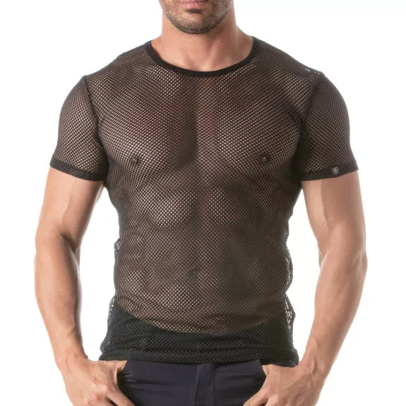 Mesh T-Shirt Herren - Transparenter Look, Atmungsaktiv & Enganliegend, Schwarz | TOF Paris