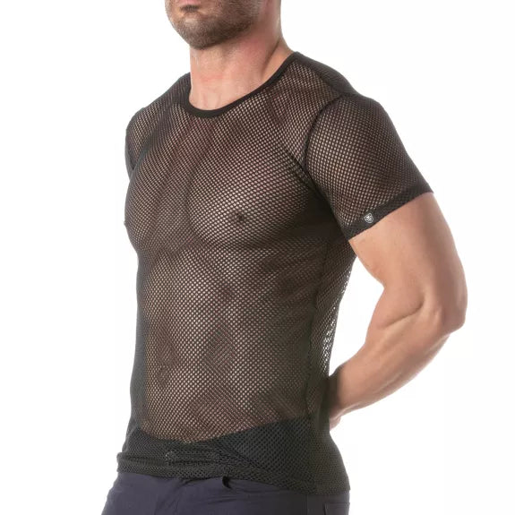 Mesh T-Shirt Herren - Transparenter Look, Atmungsaktiv & Enganliegend, Schwarz | TOF Paris
