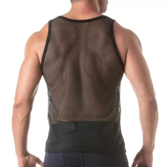 Tank Top Herren Mesh-Optik Stretch Komfort Schwarz | TOF Paris