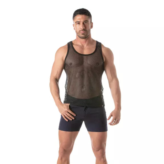 Tank Top Herren Mesh-Optik Stretch Komfort Schwarz | TOF Paris