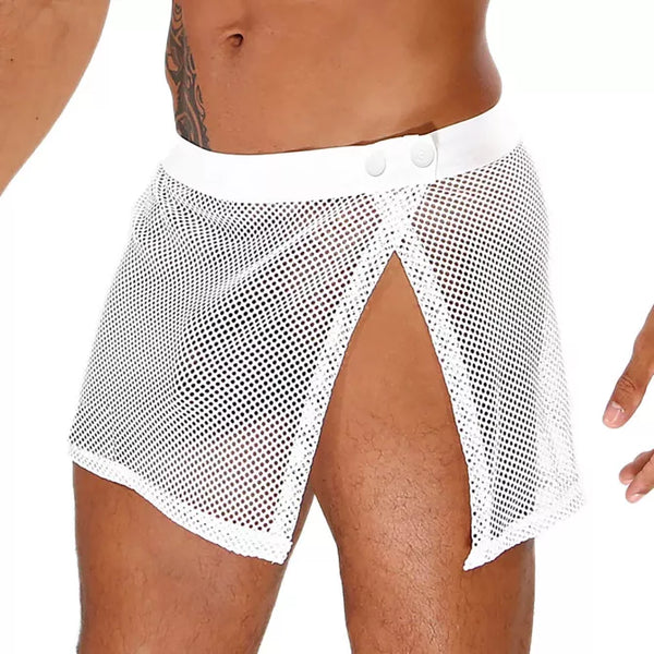 Weißes verführerisches Mesh Sarong für maskuline und transparente Momente von TOF Paris – Ansicht 2
