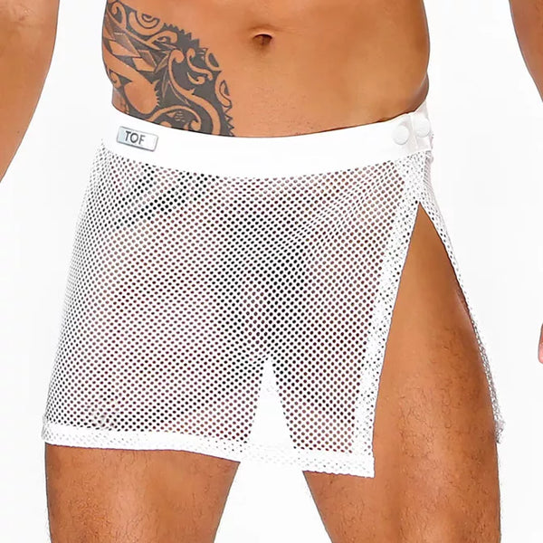 Weißes verführerisches Mesh Sarong für maskuline und transparente Momente von TOF Paris