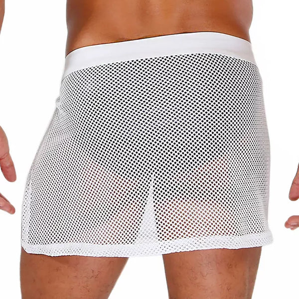 Weißes verführerisches Mesh Sarong für maskuline und transparente Momente von TOF Paris – Ansicht 3