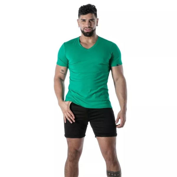Grünes Colorful V-T-Shirt im modernen Designer Look von TOF Paris