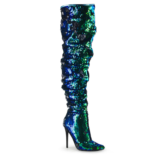 COURTLY-3011 Overknee Stiefel Blau Grün von Pleaser
