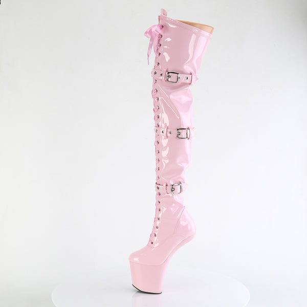 CRAZE-3028 Plateau Pony Overknee Stiefel - Rosa Lack von Pleaser – Ansicht 3