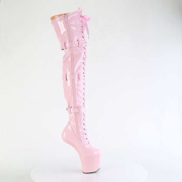 CRAZE-3028 Plateau Pony Overknee Stiefel - Rosa Lack von Pleaser – Ansicht 5