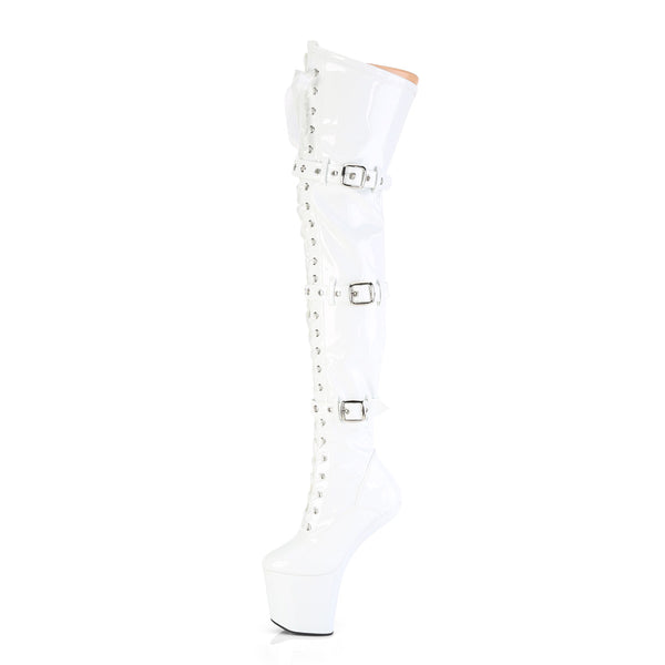 CRAZE-3028 Plateau Pony Overknee Stiefel - Weiß Lack von Pleaser – Ansicht 3
