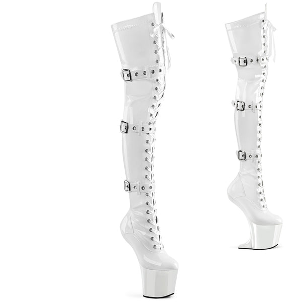 CRAZE-3028 Plateau Pony Overknee Stiefel - Weiß Lack von Pleaser