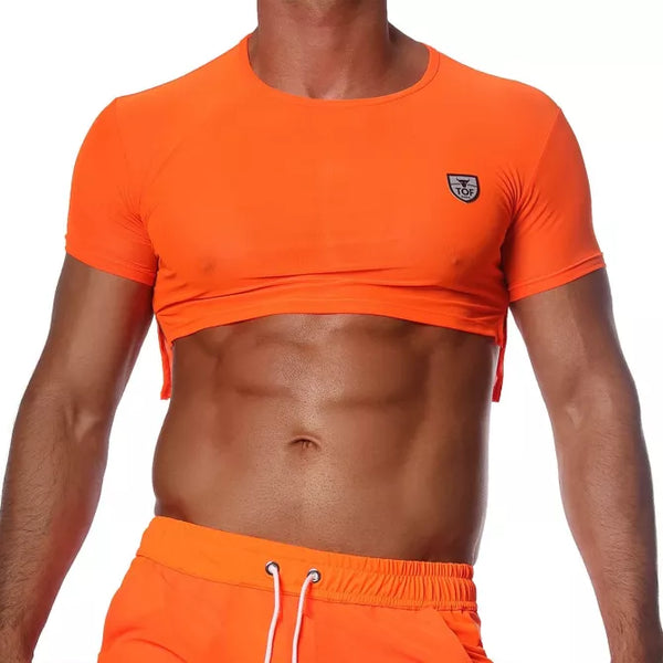 Orangenes transparentes Crop Top für sündige Partynächte von TOF Paris