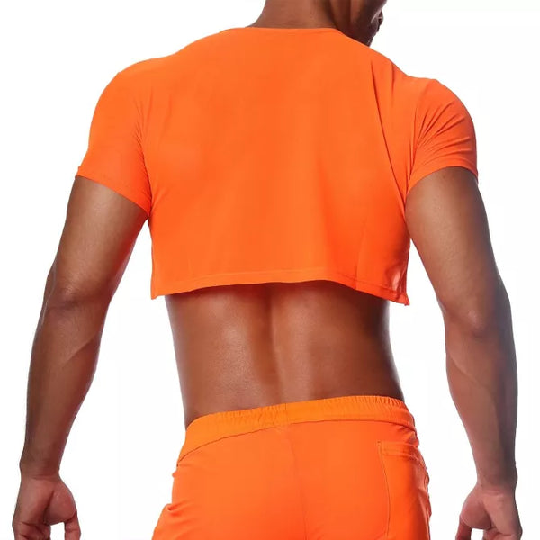Orangenes transparentes Crop Top für sündige Partynächte von TOF Paris – Ansicht 5