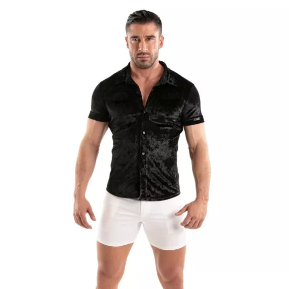 Herren Samtshirt Slim Fit Schwarz - Elegant & Komfortabel | TOF Paris