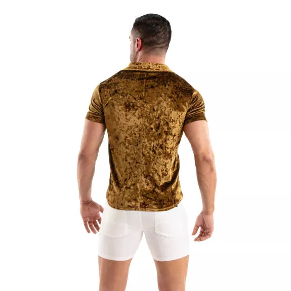 Samtene Herrenbluse Gold - Slim Fit mit elegantem Glanz | TOF Paris