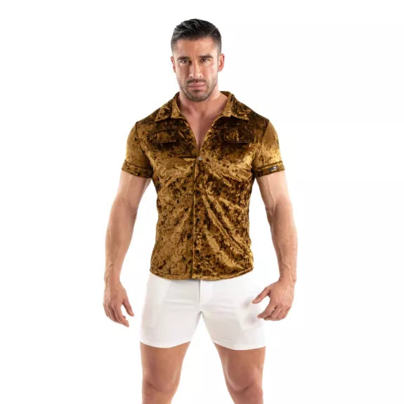Samtene Herrenbluse Gold - Slim Fit mit elegantem Glanz | TOF Paris