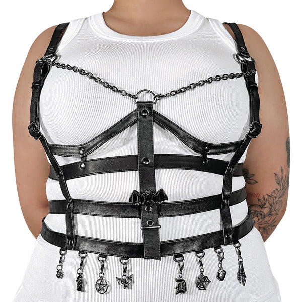 DA-118 Body-Harness mit Anhängern Schwarz Matt von DemoniaCult