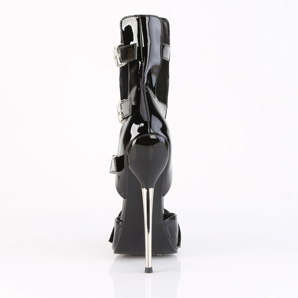 DAGGER-15 High Heel Stiefeletten/Sandaletten - Schwarz Lack | Devious SALE