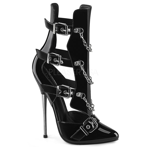 DAGGER-15 High Heel Stiefeletten/Sandaletten - Schwarz Lack | Devious SALE