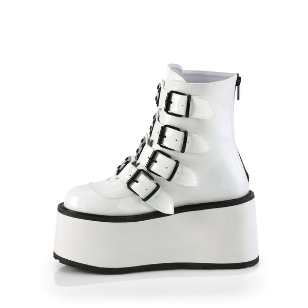 DAMNED-105 Plateau Stiefeletten - Weiß Lack Holo Effekt von DemoniaCult – Ansicht 3