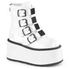 DAMNED-105 Plateau Stiefeletten - Weiß Lack Holo Effekt von DemoniaCult