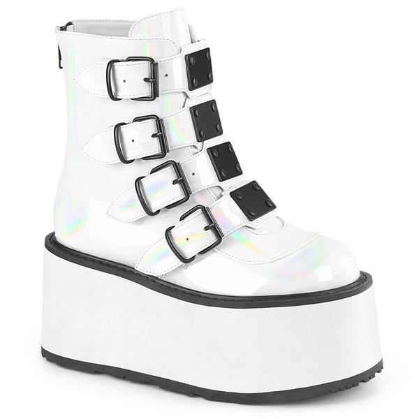 DAMNED-105 Plateau Stiefeletten - Weiß Lack Holo Effekt von DemoniaCult
