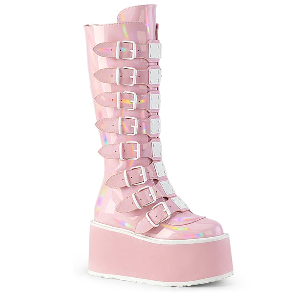 DAMNED-318 Plateau Stiefel - Rosa Lack HOLO Effekt von DemoniaCult