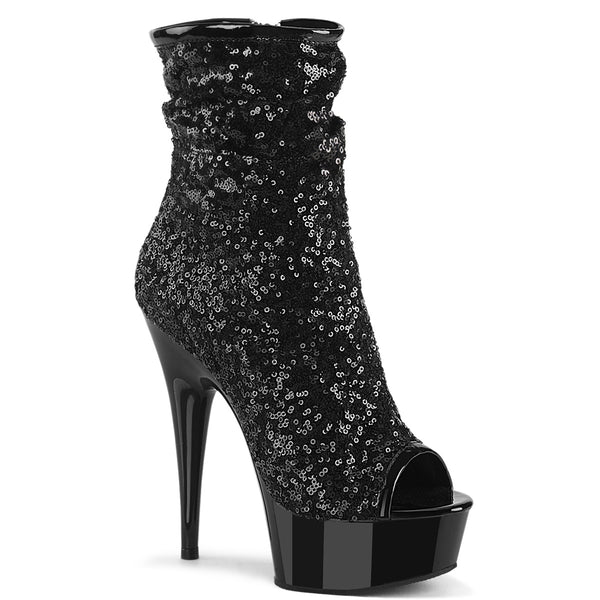 DELIGHT-1008SQ - Plateau Stiefeletten - Schwarz mit Pailletten von Pleaser