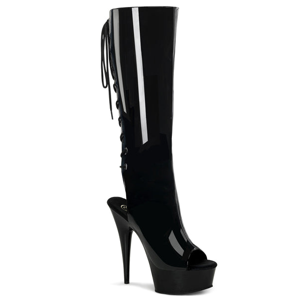 DELIGHT-2018 Plateau Stiefel Schwarz Lack | Pleaser