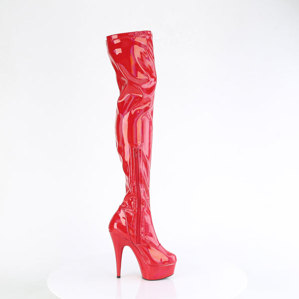 DELIGHT-3000HWR Plateau Overknee Stiefel Rot Lack Holo von Pleaser – Ansicht 5