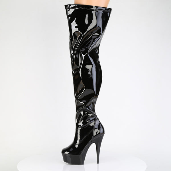 DELIGHT-3000WCF Plateau Overknee Stiefel - Schwarz Lack von Pleaser – Ansicht 3